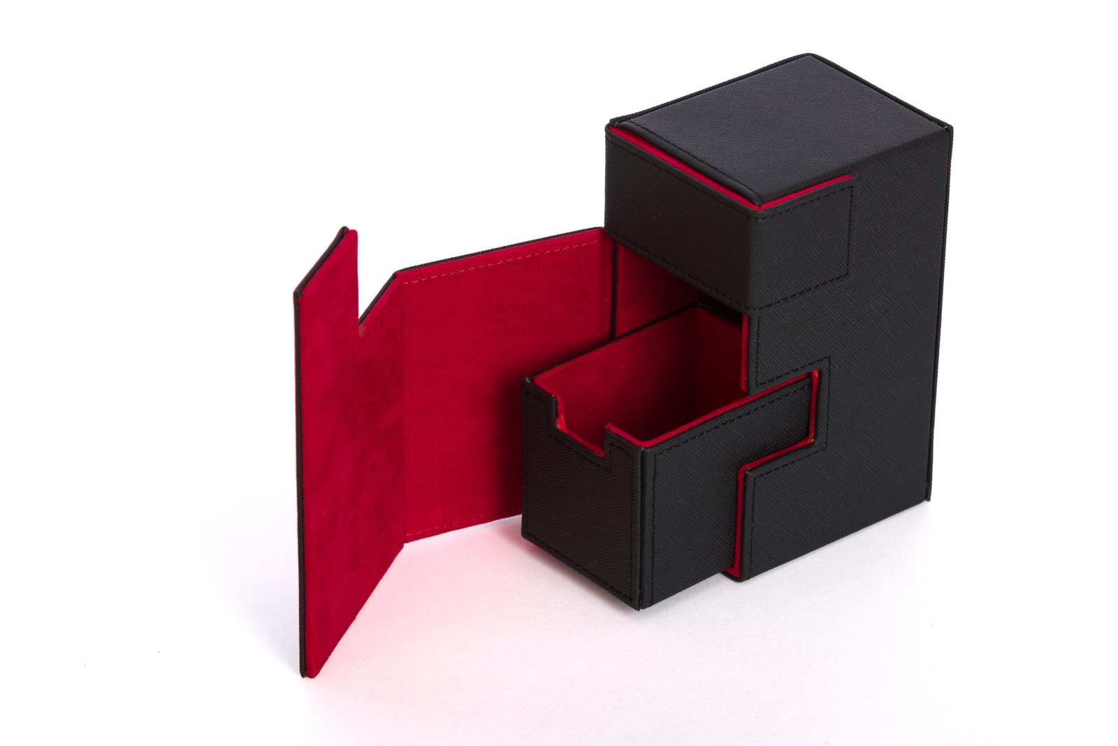 Cardknights® Premium Dual Deck Box with Dice & Accessory Storage – Black & Red - Image 5