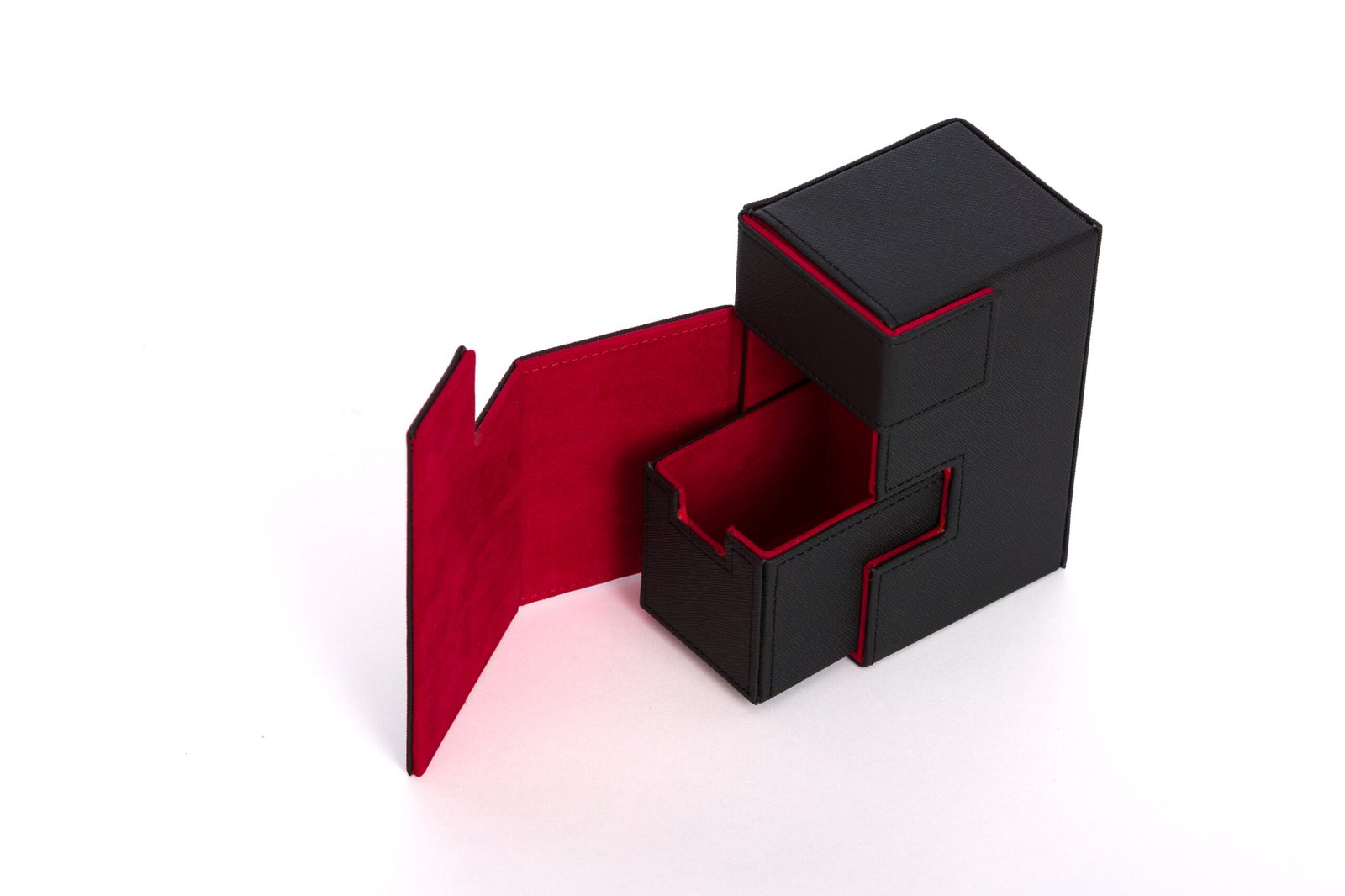 Cardknights® Premium Dual Deck Box with Dice & Accessory Storage – Black & Red - Image 4